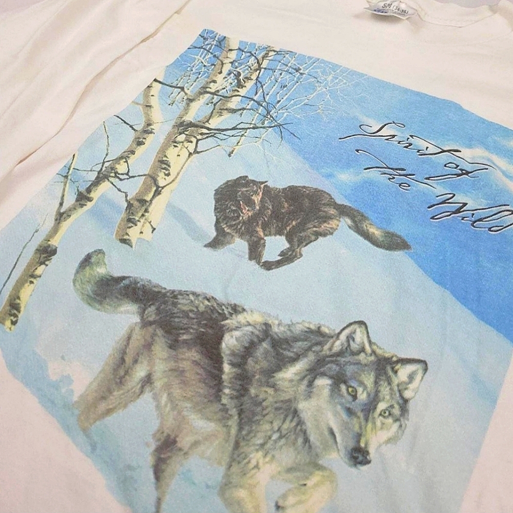SOLD✨️Vtg 90s Spirits Of The Wild Wolf Nature Print Long Sleeve T-Shirt - Picture 4 of 5